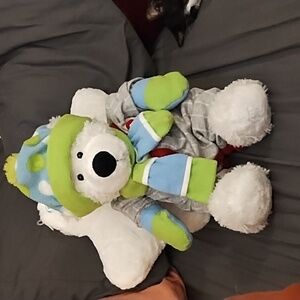 White Fuzzy Teddy Bear Wearing Team Captain with Outfit Winter Kids plush toy